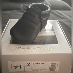 Freshly Picked Black leather loafers style moccasins.